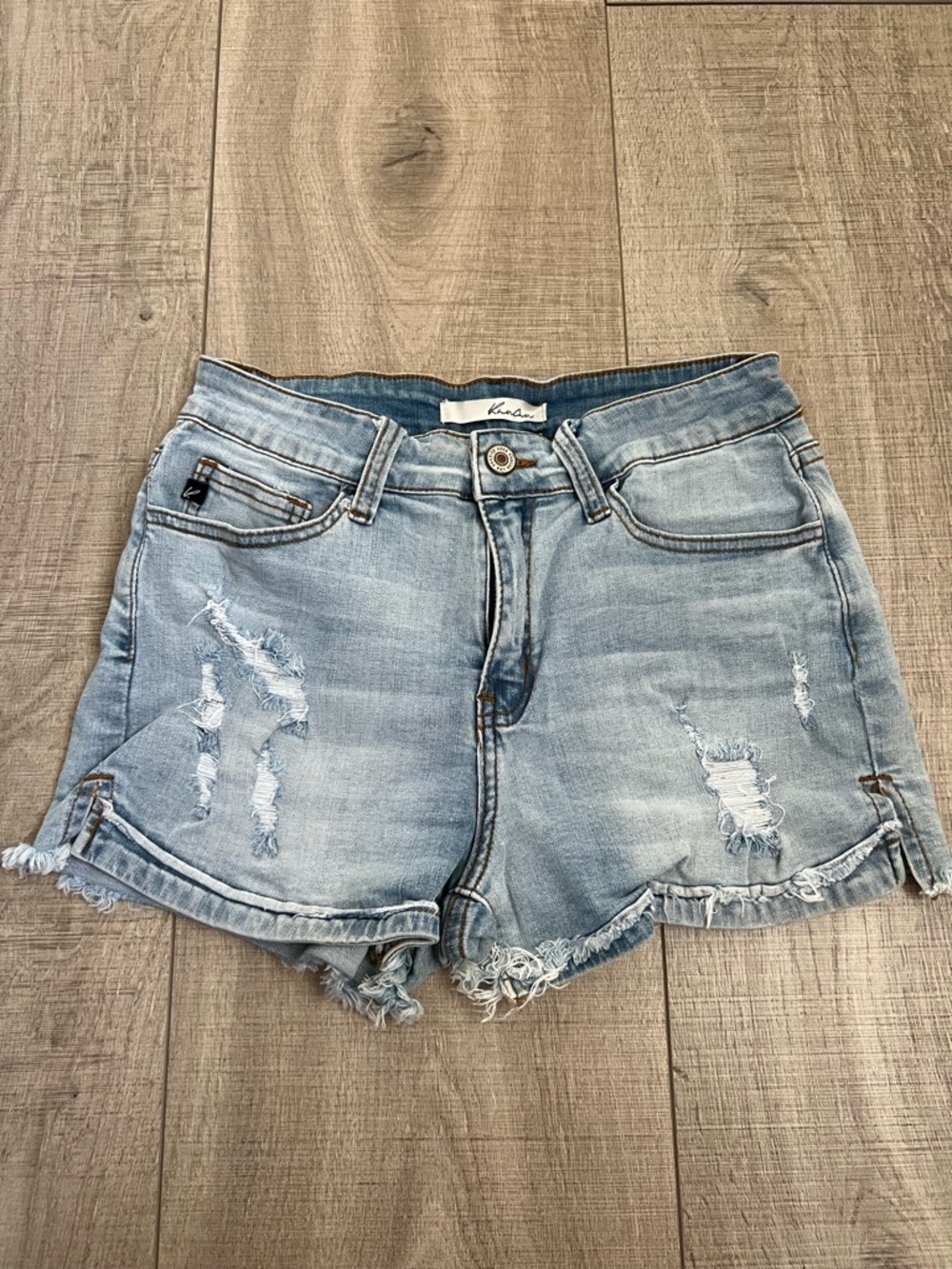 KanCan Light Blue Distressed Denim Shorts Size 27